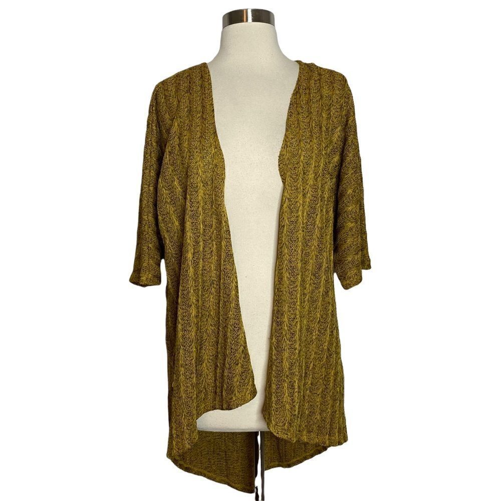 Lularoe Open Front Cardigan Sweater Size Small 3/4 Sleeve Yellow Tan
